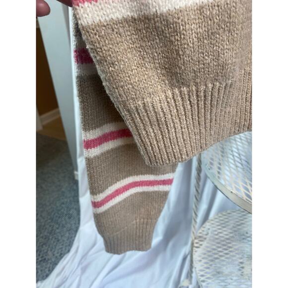 Forever 21 Sweater Cropped Knit Crewneck striped, pink white tan Size Small - Picture 5 of 8